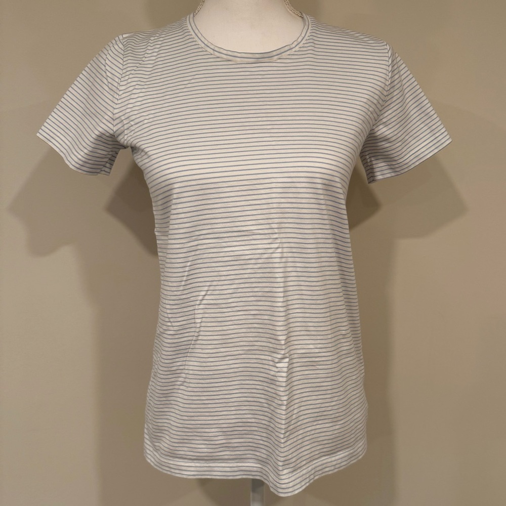 ANN MASHBURN Powder Blue Striped Short Sleeve Tee